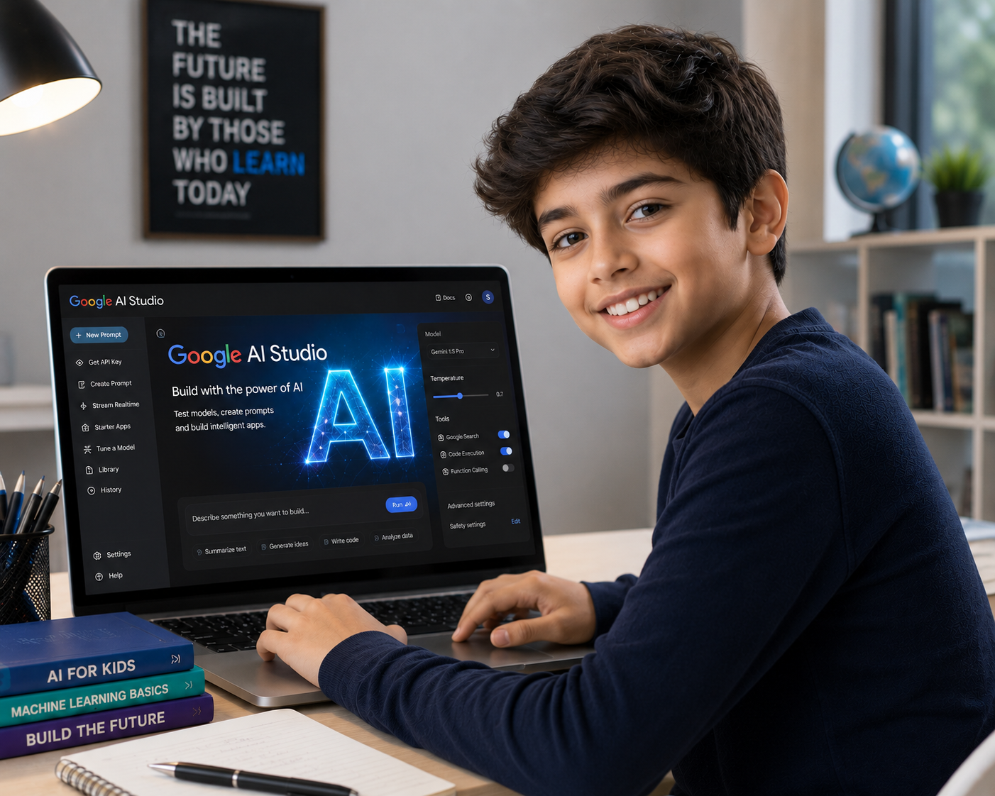 Kid learning to code with AI